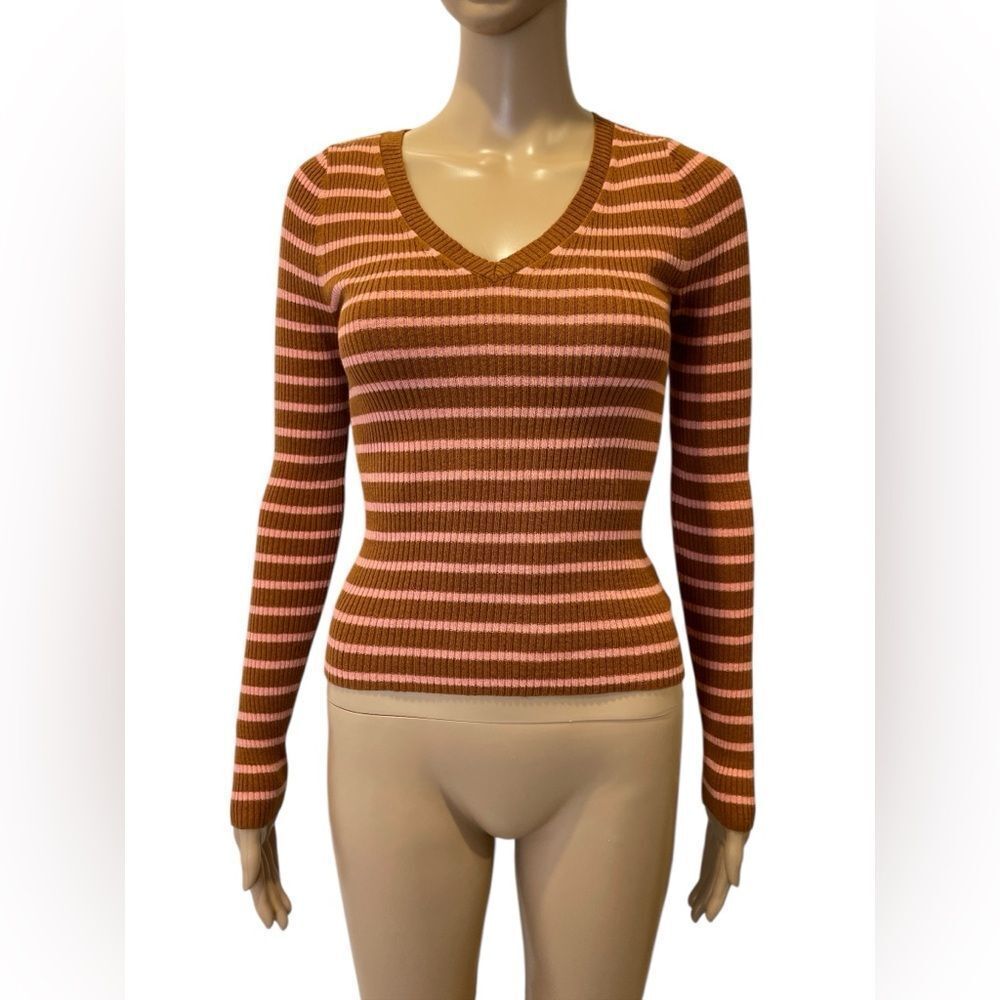American eagle Striped Brown and Pink Ribbed Sweater size S